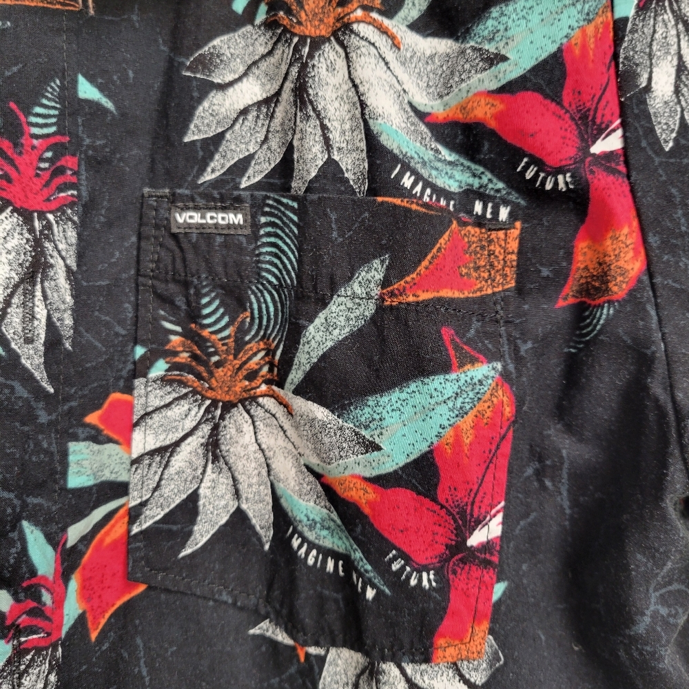 VOLCOM SHIRT FLORAL MODERN FIT VERANO STONE BLACK, SIZE SMALL - Picture 4 of 11